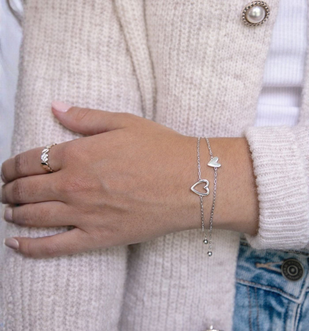 Conjunto Dos Corazones plata puesto