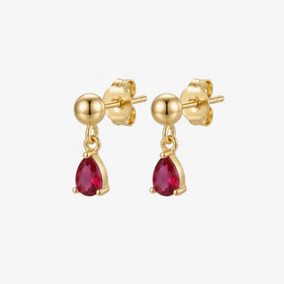 Pendientes Carmín en oro, bolita con gota roja