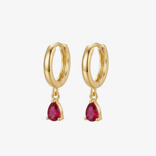 Pendientes Granate en oro, aros con gota roja