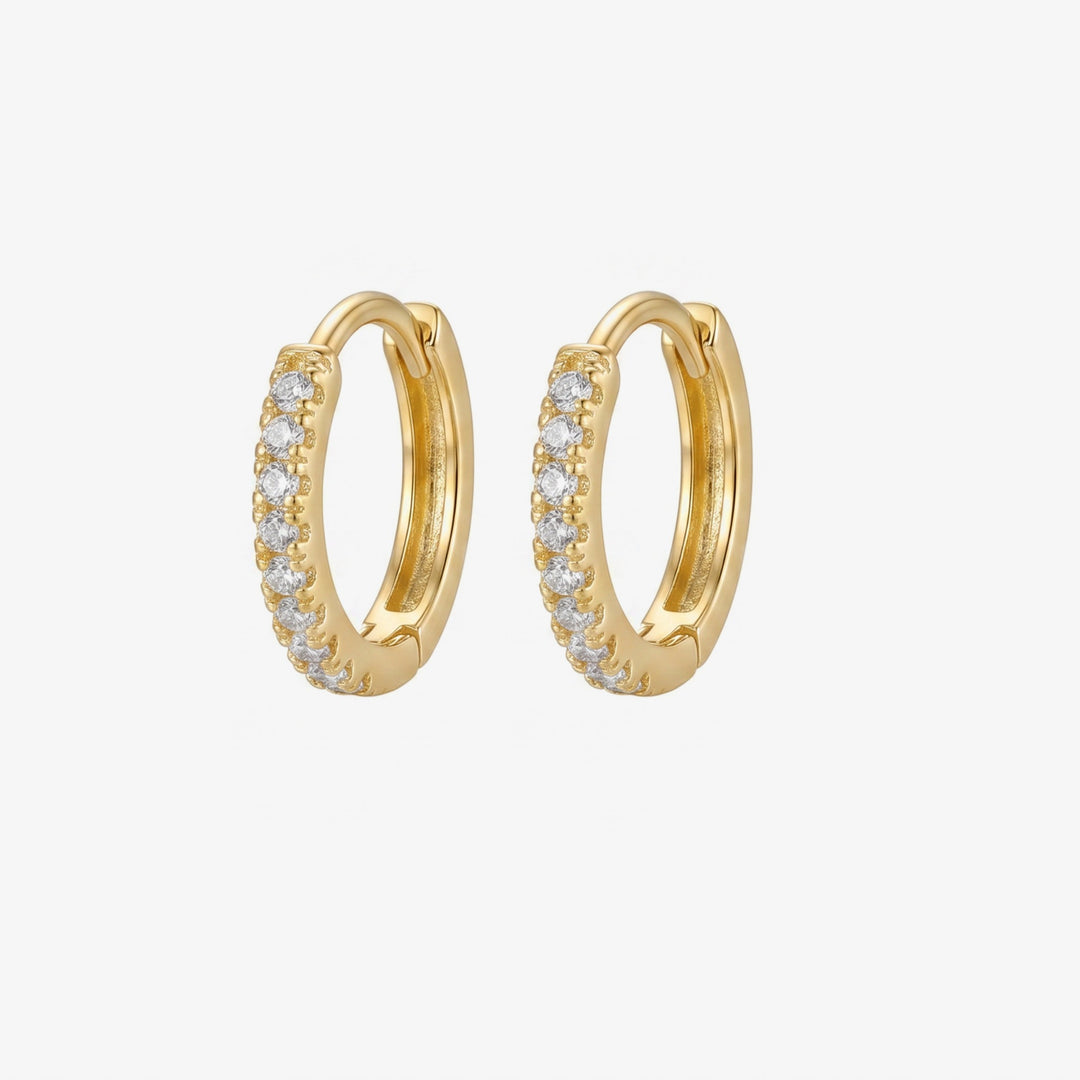 Aros Resplandor en oro, mini aros de circonitas