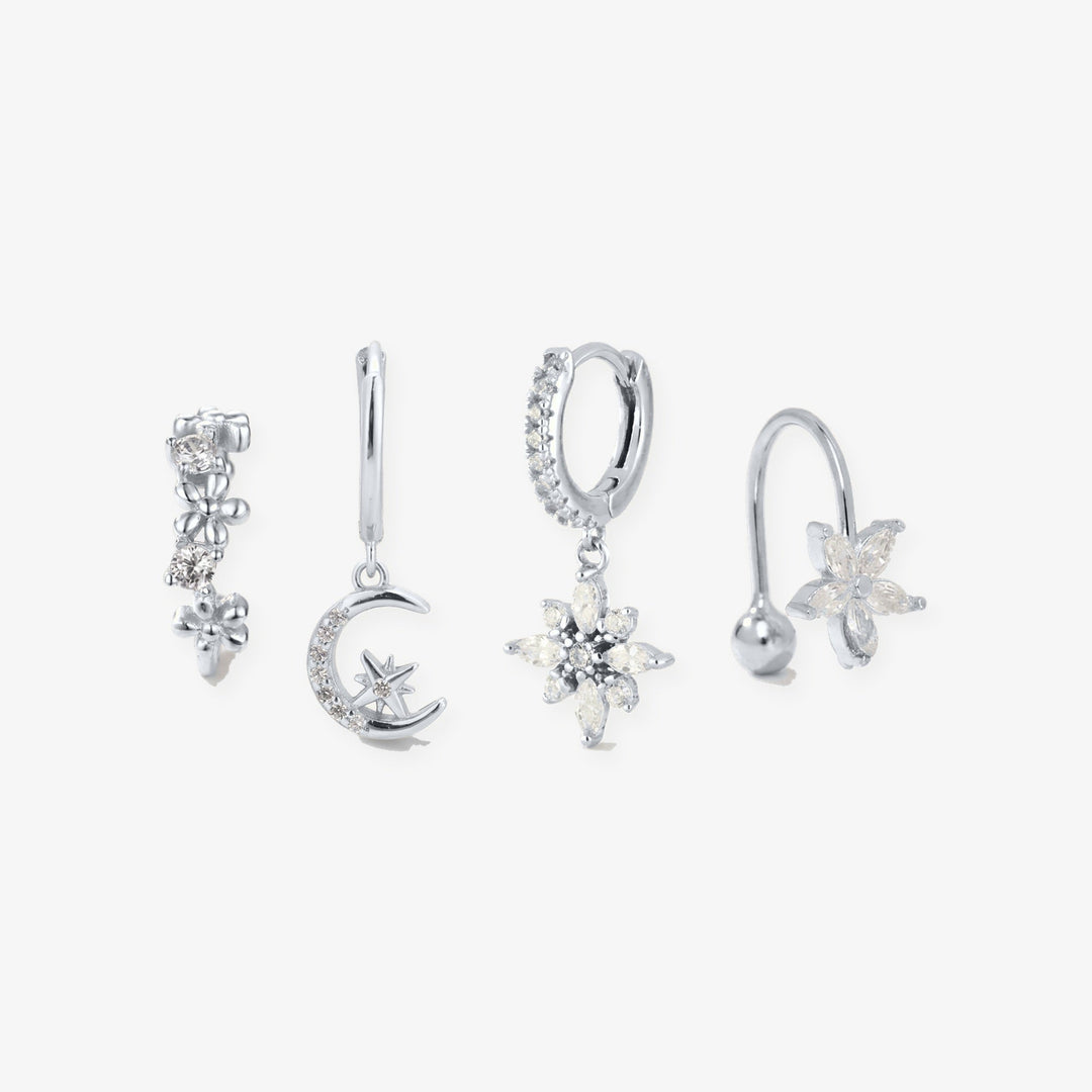 Set Luna en plata: 4 pendientes
