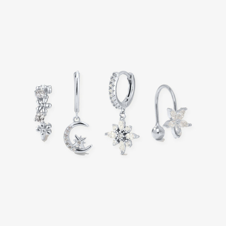 Set Luna en plata: 4 pendientes