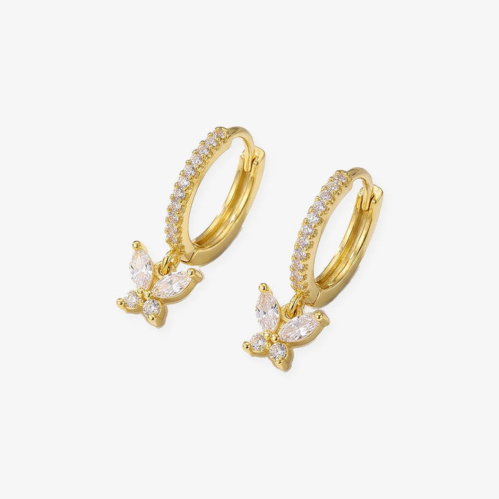 Pendientes Vuelo en oro, aros de circonitas con mariposa